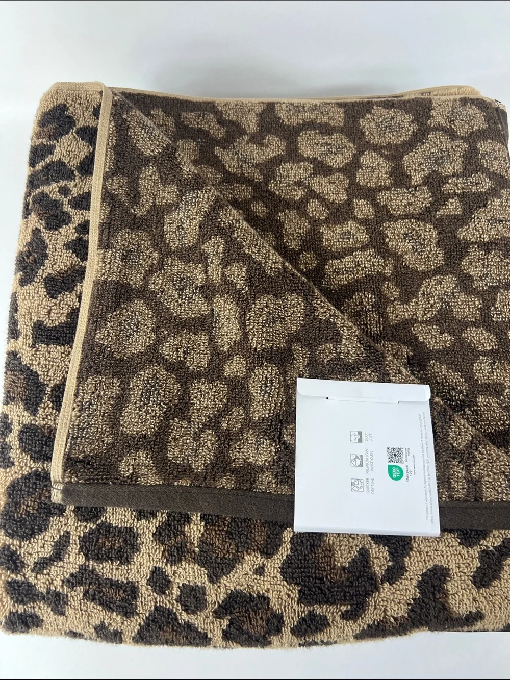 Caro Home Bath Towels Brown Tan Leopard Print Quick Dry Cotton 4 Pc Set NEW